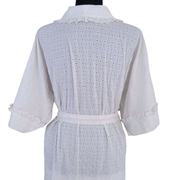 Miss Elaine Full Length White Eyelet Lace Robe Intimates Size L - Picture 5 of 9